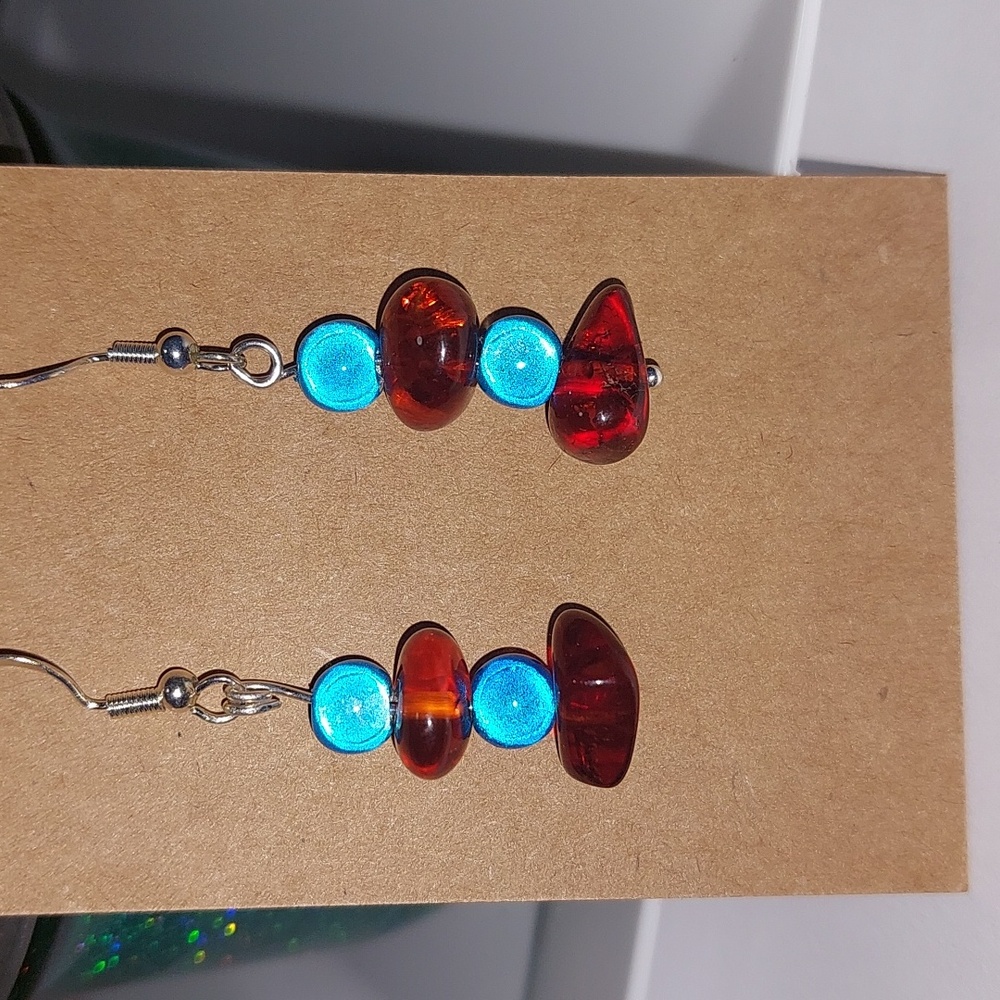 Baltic Amber ,Blue Miracle Beads.Earwires Are 925 .Handcrafted